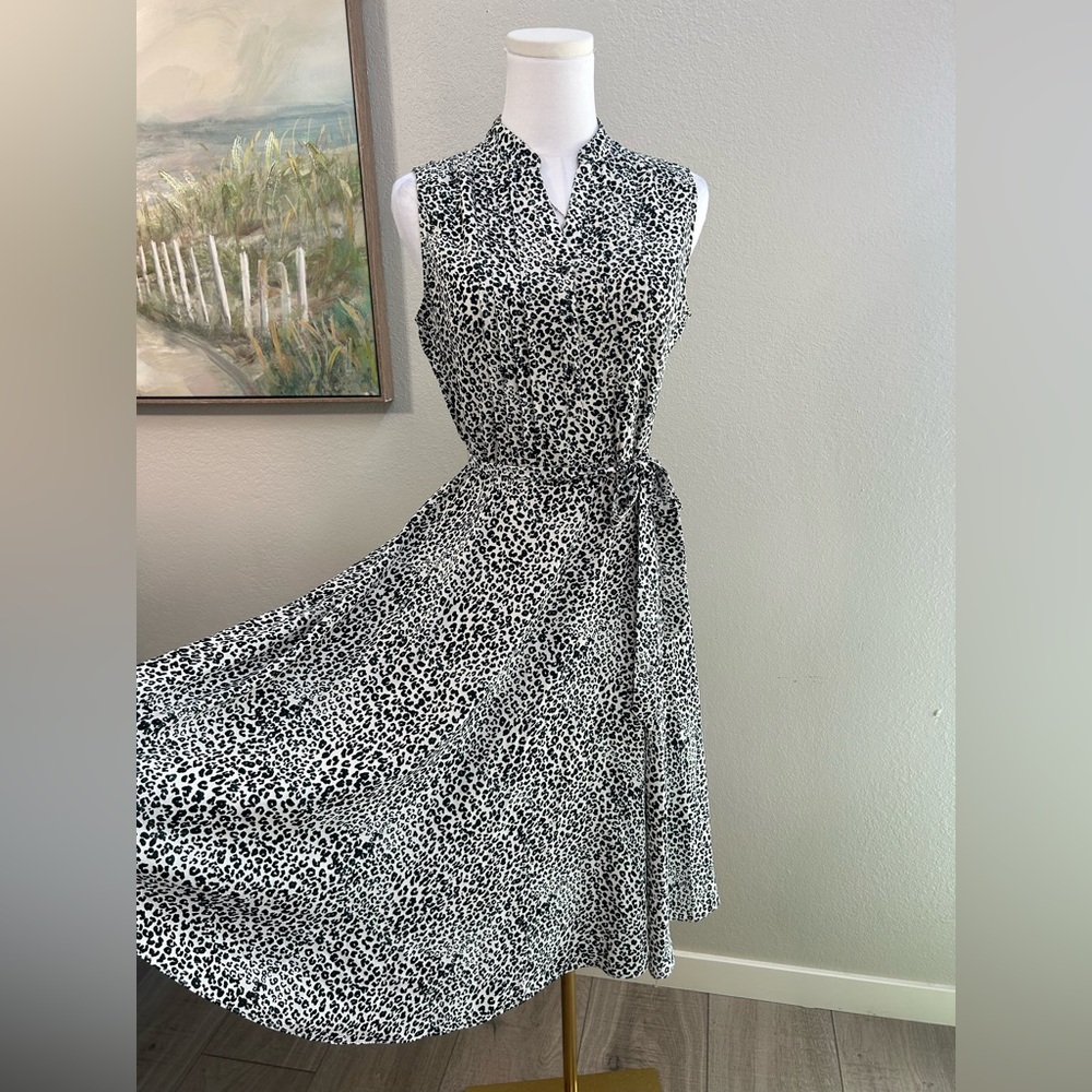 Nanette‎ Lepore Leopard Print Belted Midi Dress Sleeveless Fit & Flare - Size S